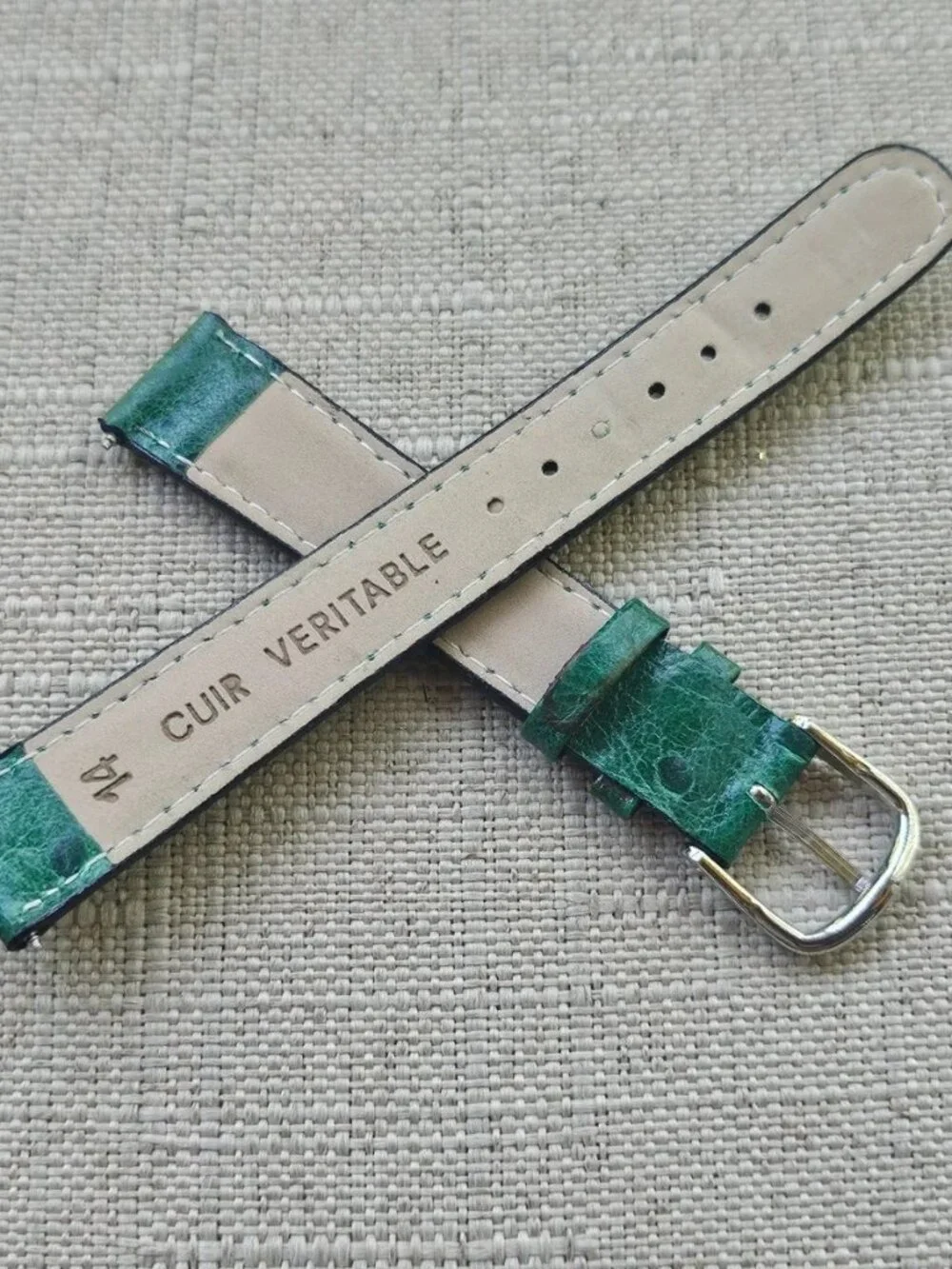 Replacement Band for Watch Green Genuine Leather Strap Pin Buckle Size 14mm New